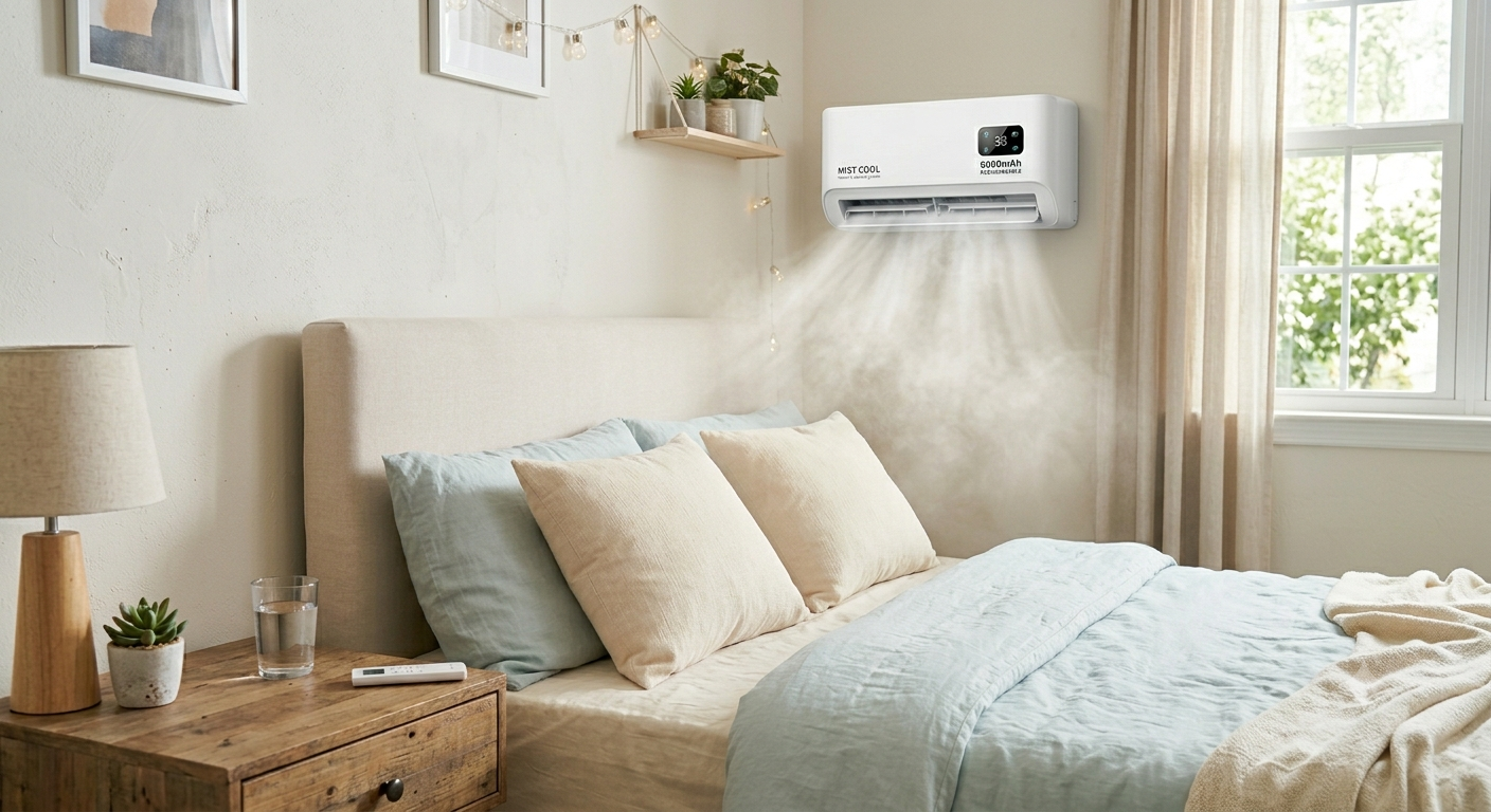 portable air conditioner for bedroom, rechargeable AC unit, cordless mini AC.